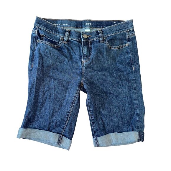 Loft Size 4 Bicycle Short Rolled Hem Women Dark Blue Bermuda - Picture 1 of 8